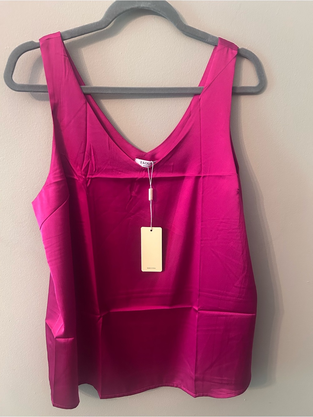 Women's Sleeveless Satin Tank Top - Fuchsia Pink